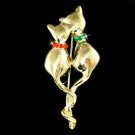 Christmas Gold Kitty Cat Kitten Lover Swarovski Crystal Brooch