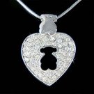 Swarovski Crystal Teddy Bear in Love Heart Pendant Girl Necklace