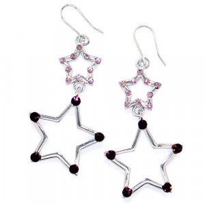Sparkling Swarovski Crystal Purple Double Star Earrings