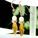 Bride Freshwater Pearl Topaz Swarovski Crystal Gold Earrings