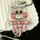 Pink Swarovski crystal Little Pig Piggy Piglet Pendant Necklace