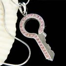 Elegant Pink Lock Key to my Heart Swarovski Crystal Necklace