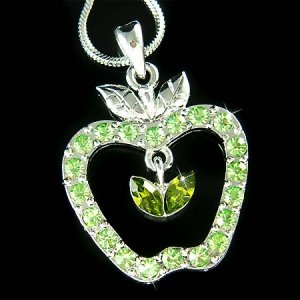 Delicious Juicy Green Apple Swarovski Crystal Pendant Necklace