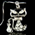 Kitten Kitty Cat and Mouse Swarovski Crystal Pendant Necklace
