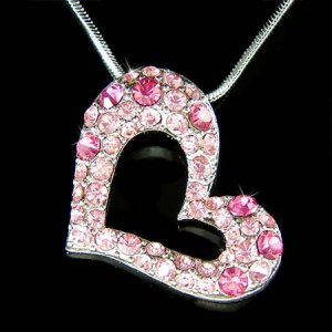 Sparkling Swarovski Crystal Pink Heart Pendant Chain Necklace