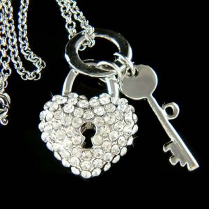 Love Lock Key to My Heart Swarovski Crystal Pendant Necklace