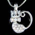 Animal Lover Pussy Kitty Cat Swarovski Crystal Pendant Necklace