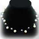 3-Strand Floating Bridal Swarovski Crystal Pearl Silver Necklace