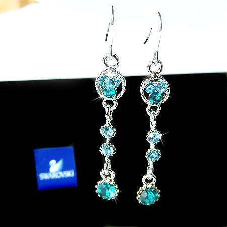 Blue Zircon Bridal Circle Swarovski Crystal Dangle Earrings