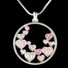 Pink Swarovski Crystal Floating Circle Of Love Heart Necklace