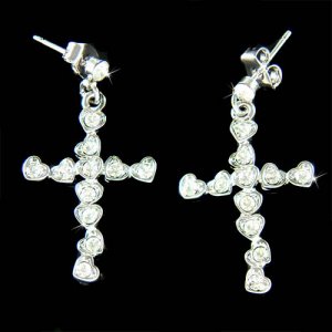 Heart Cross Jesus God Religious Love Swarovski Crystal Earrings