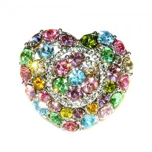 Rainbow Love Heart Flower Swarovski Crystal Cocktail Ring