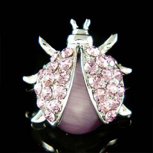 Purple Ladybug Cateye Stone Swarovski Crystal Brooch