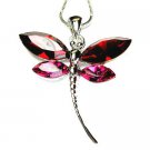 Red Bridal Wedding Swarovski Crystal Dragonfly Pendant Necklace