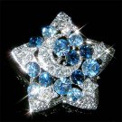 Swarovski Crystal Blue Crescent Moon Star Pendant Pin Brooch
