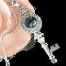 Victorian Elegant Grey Black Lock Key Swarovski Crystal Necklace