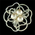 Classy Bride Swarovski Crystal & Pearl Cutout Rose Flower Brooch