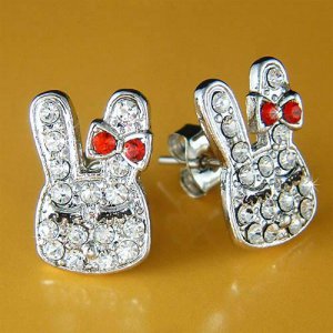 Cute Easter Girl Bunny Rabbit Swarovski Crystal Stud Earrings