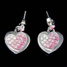 Pink Swarovski Crystal Bridal Wedding Valentine 2 Heart Earrings