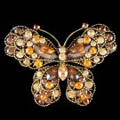 Big Bridal Wedding Gold Brown Swarovski Crystal Butterfly Brooch