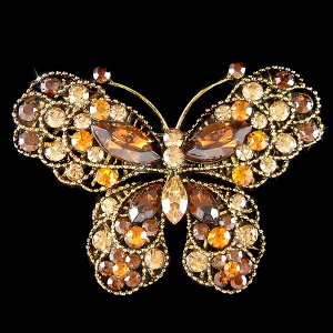 Big Bridal Wedding Gold Brown Swarovski Crystal Butterfly Brooch