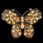 Big Bridal Wedding Gold Brown Swarovski Crystal Butterfly Brooch