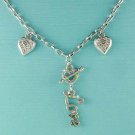 Cute Swarovski Crystal Double Heart and Arrow Love Word Necklace