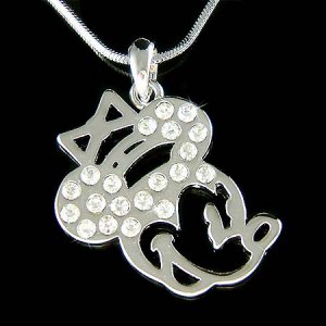 Swarovski Crystal Cute Minni Minnie Mouse Girls Pendant Necklace