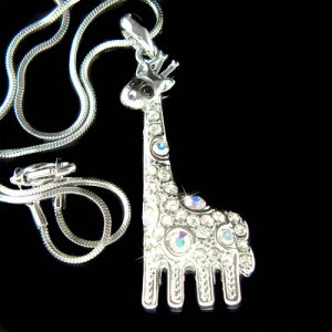 Safari Swarovski Crystal Giraffe Zoo Animal Pendant Necklace