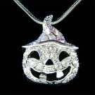 Swarovski Crystal Halloween Jack-o-Latern Pumpkin Charm Necklace
