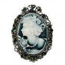 2 in 1 Big Antique Black Cameo Swarovski Crystal Pendant Brooch