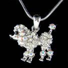 Petit White French Poodle Dog Swarovski Crystal Pendant Necklace