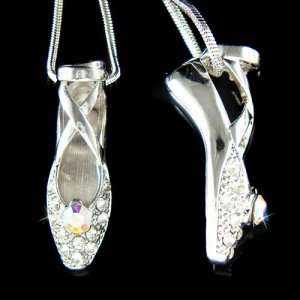 Swarovski Crystal Ballerina Slippers Ballet Dance Shoes Necklace