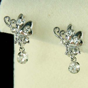 Clear Bridal Wedding Swarovski Crystal Butterfly Huggie Earrings