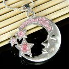 Celestial Crescent Moon Stars Swarovski Crystal Pendant Necklace