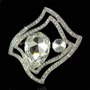 Wavy Rectangle Huge Swarovski Crystal Stone Bridal Party Brooch