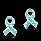 Teal Swarovski Crystal Ovarian Cervical Cancer Ribbon Earrings