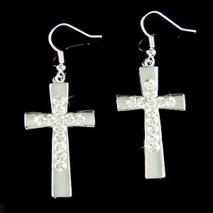 Big Swarovski Crystal Cross Jesus God Religious Love Earrings