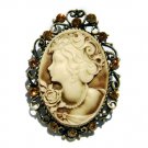 2 in 1 Antique Gold Topaz Cameo Swarovski Crystal Pendant Brooch