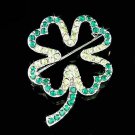 Swarovski Crystal Green Lucky 4 Leaf Clover Shamrock Xmas Brooch