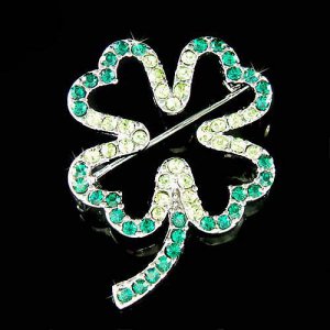 Swarovski Crystal Green Lucky 4 Leaf Clover Shamrock Xmas Brooch