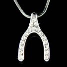 Simple Swarovski Crystal Wishbone Lucky Charm Pendant Necklace
