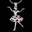 Pink Swarovski Crystal Ballerina Heart Ballet Pendant Necklace
