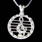 Swarovski Crystal Musical Staff Treble G Clef Pendant Necklace