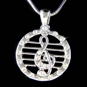 Swarovski Crystal Musical Staff Treble G Clef Pendant Necklace
