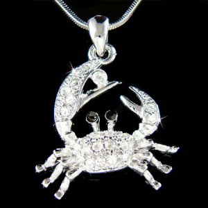 Swarovski Crystal Ocean Sea Beach Wedding Crab Pendant Necklace