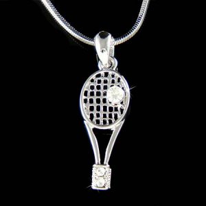 Swarovski Crystal Tennis Ball Racket Racquet Pendant Necklace