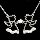 Swarovski Crystal 2 Little Guardian Angel Cherub Star Necklace