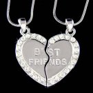 Swarovski Crystal Engraved Best Friend Heart 2 Chains Necklace