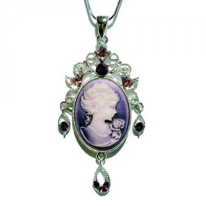 Swarovski Crystal Classy Victorian Bride Purple Cameo Necklace